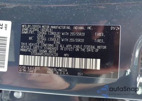 2024 Toyota Grand Highlander Platinum from USA, damaged, VIN 5TDAAAB52RS034239